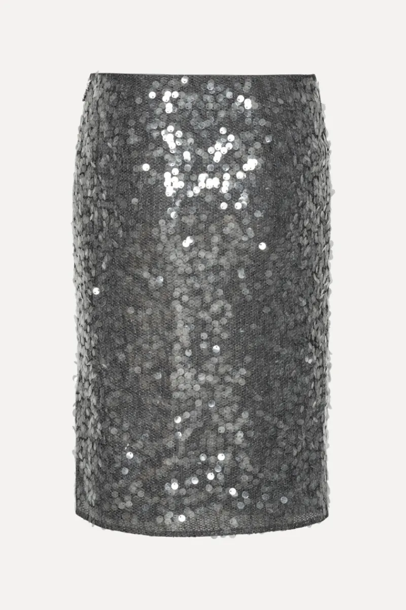 Skirts-ROTATE Birger Christensen Net Sequin Midi Skirt Dark Grey BlackenedPearl (Dark Gray) color