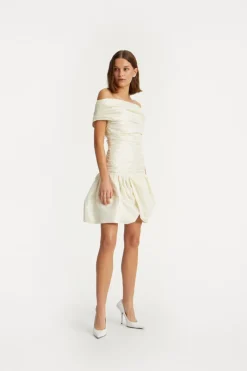 Bridal|Mini Dresses-ROTATE Birger Christensen Off Shoulder Mini Dress Creme White Egret color