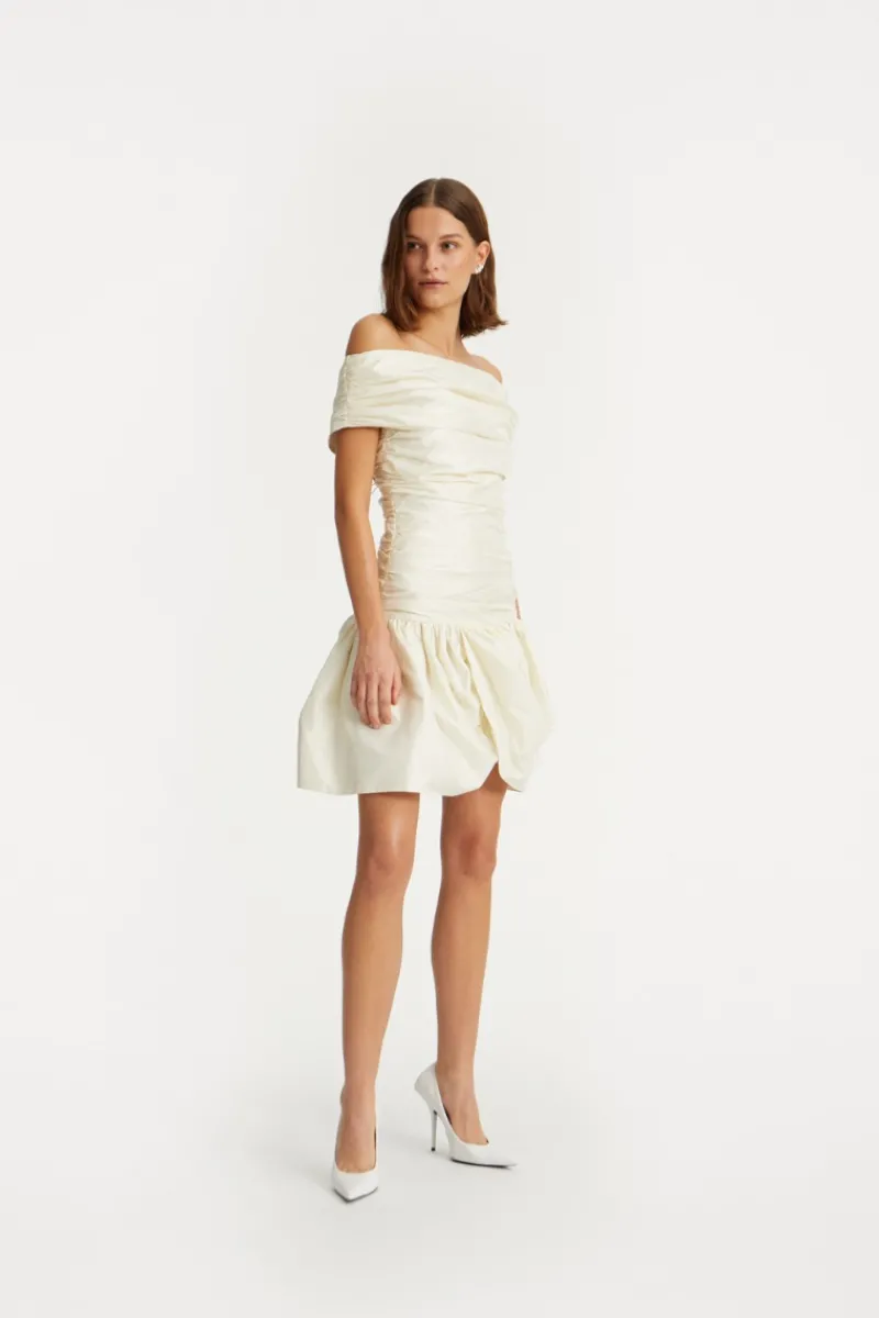 Bridal|Mini Dresses-ROTATE Birger Christensen Off Shoulder Mini Dress Creme White Egret color