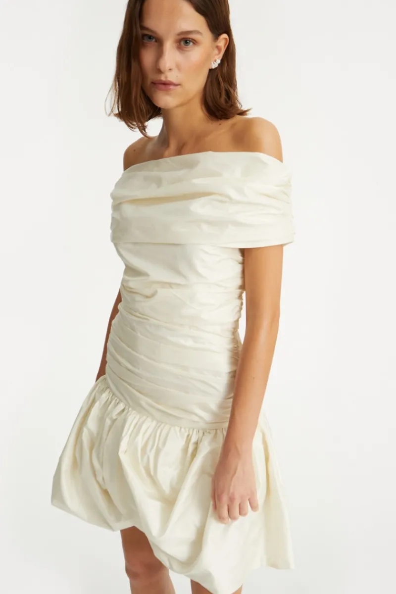 Bridal|Mini Dresses-ROTATE Birger Christensen Off Shoulder Mini Dress Creme White Egret color