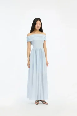 Dresses-ROTATE Birger Christensen Off-shoulder Maxi Dress Light Blue Plein Air color