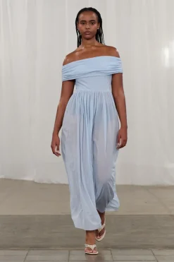 Dresses-ROTATE Birger Christensen Off-shoulder Maxi Dress Light Blue Plein Air color