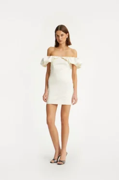 Bridal|Mini Dresses-ROTATE Birger Christensen Off-shoulder Mini Dress Creme White Egret color