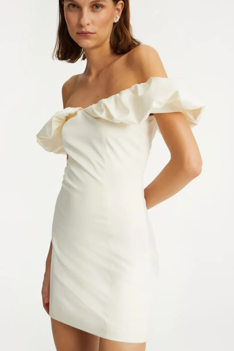 Bridal|Mini Dresses-ROTATE Birger Christensen Off-shoulder Mini Dress Creme White Egret color