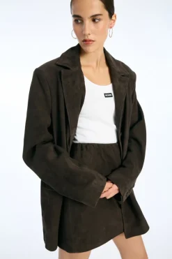 Tops|Outerwear-ROTATE Birger Christensen Oversized Suede Blazer Chocolate Brown Chocolate Brown color