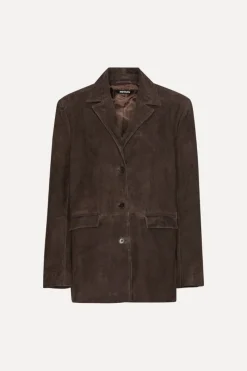 Tops|Outerwear-ROTATE Birger Christensen Oversized Suede Blazer Chocolate Brown Chocolate Brown color