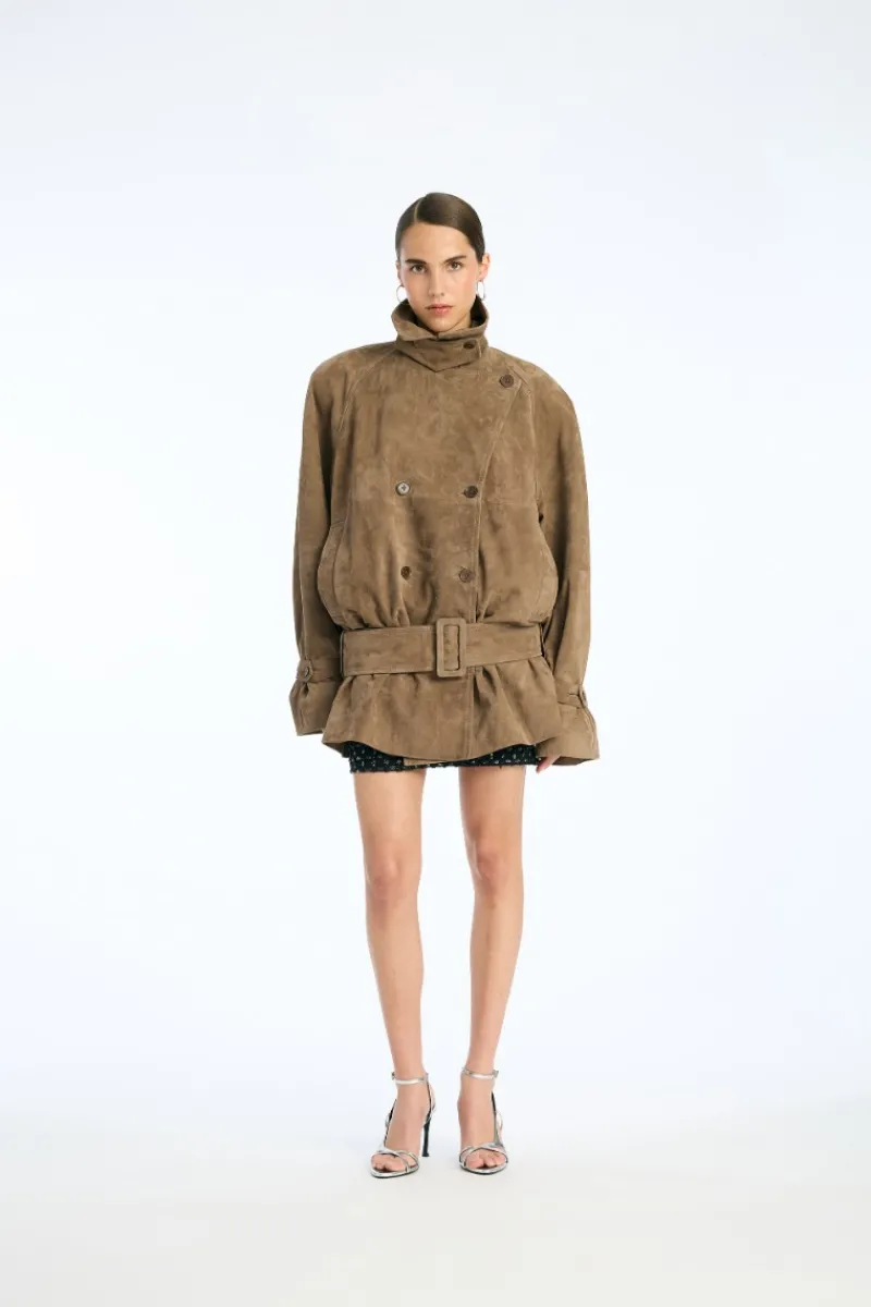 Outerwear-ROTATE Birger Christensen Oversized Suede Jacket Brown Morel color