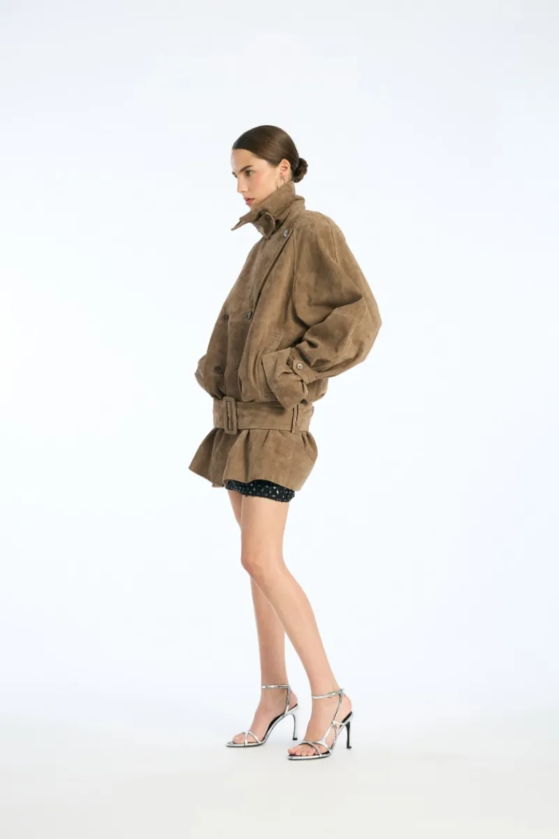 Outerwear-ROTATE Birger Christensen Oversized Suede Jacket Brown Morel color
