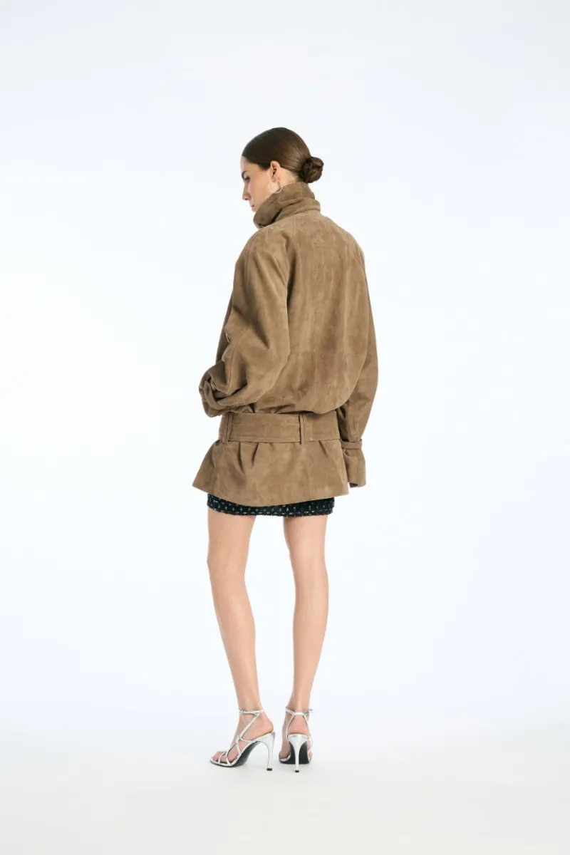 Outerwear-ROTATE Birger Christensen Oversized Suede Jacket Brown Morel color