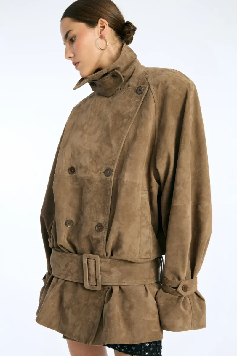 Outerwear-ROTATE Birger Christensen Oversized Suede Jacket Brown Morel color