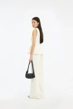 Tops-ROTATE Birger Christensen Peplum Denim Top White Denim Raw White Denim color