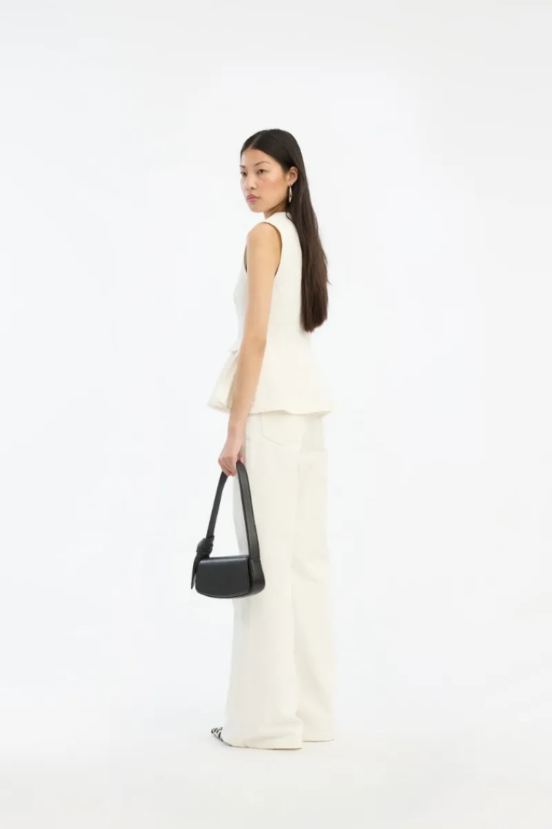 Tops-ROTATE Birger Christensen Peplum Denim Top White Denim Raw White Denim color