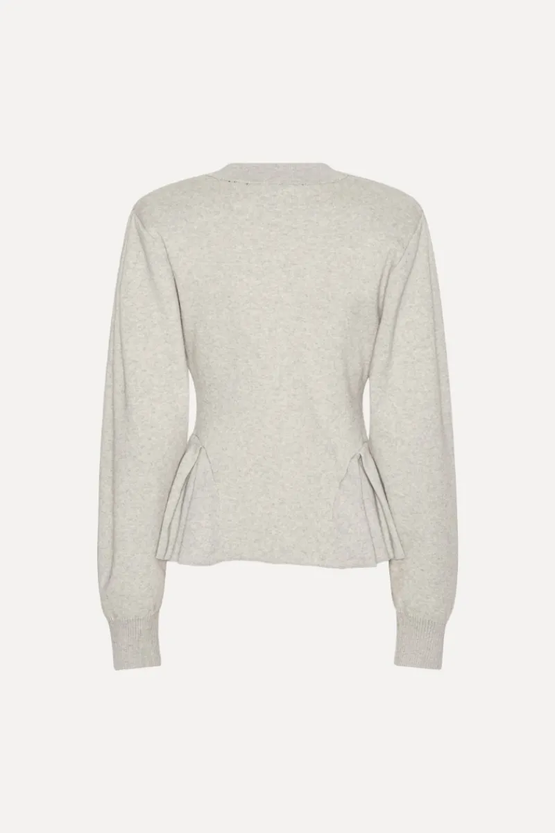 Tops|Knitwear-ROTATE Birger Christensen Peplum Knit Cardigan Grey Melange Pumice Stone color