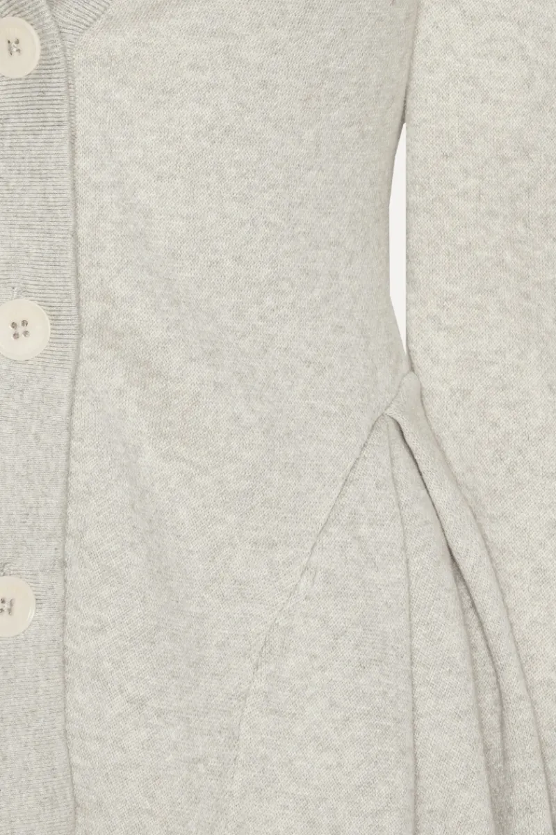 Tops|Knitwear-ROTATE Birger Christensen Peplum Knit Cardigan Grey Melange Pumice Stone color