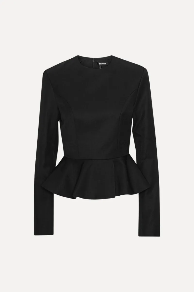Tops-ROTATE Birger Christensen Peplum Ls Top Black Black color