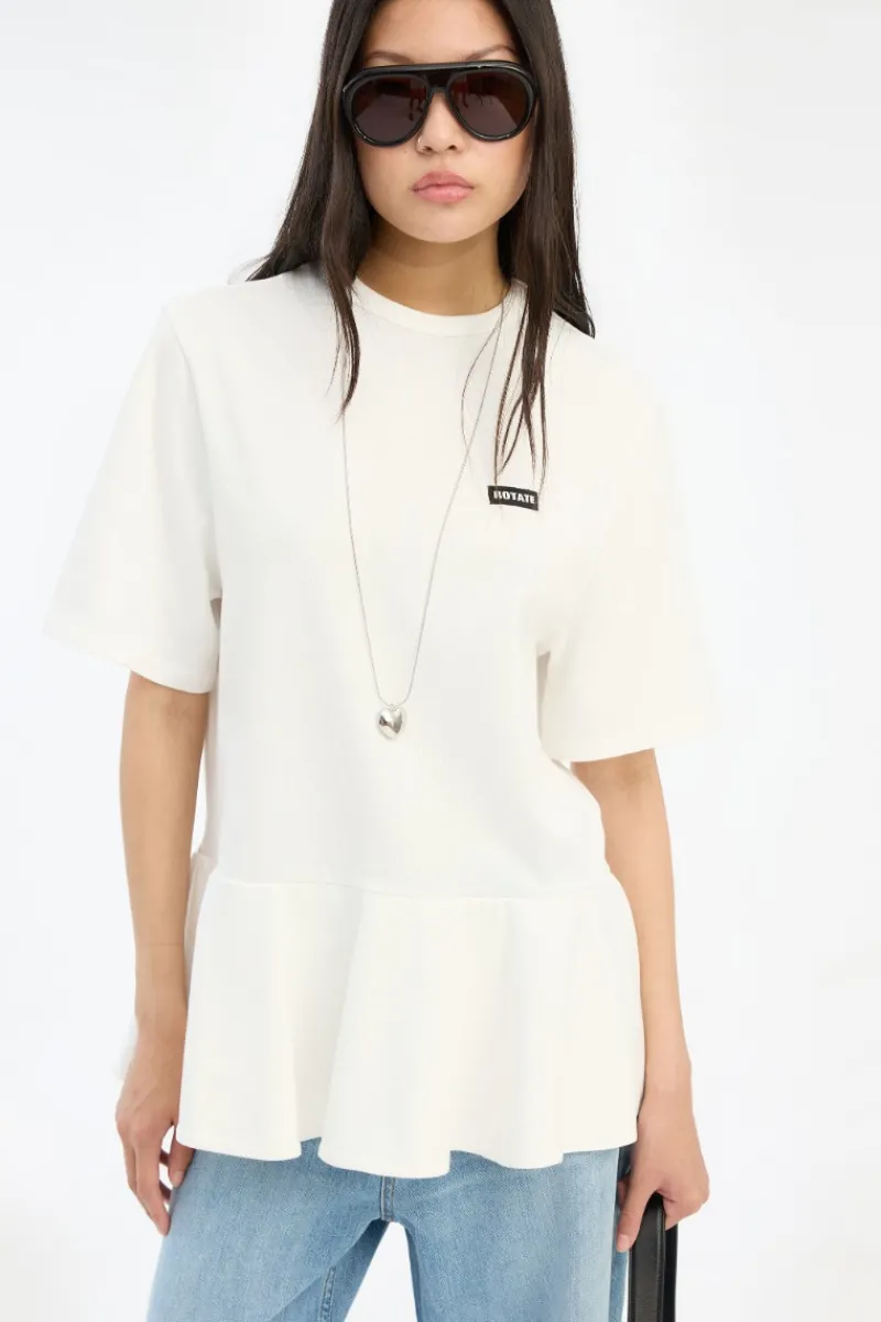 Tops-ROTATE Birger Christensen Peplum T-shirt Bright White Bright White color