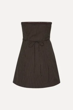 Mini Dresses|Tops-ROTATE Birger Christensen Pinstripe Belted Long Top Dark Brown Chicory Coffee Comb. color