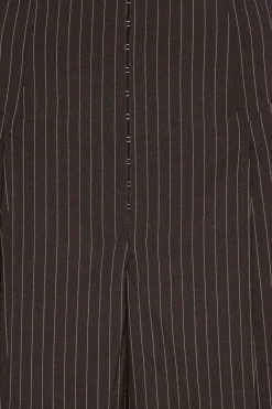 Pants-ROTATE Birger Christensen Pinstripe Wide Leg Pants Dark Brown Chicory Coffee Comb. color