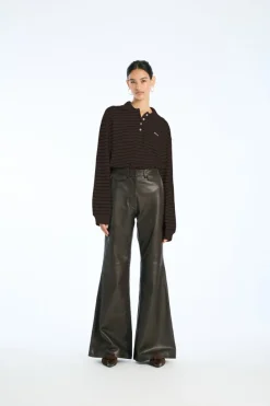 Tops-ROTATE Birger Christensen Pique Longsleeve Polo Brown Molé Comb. color