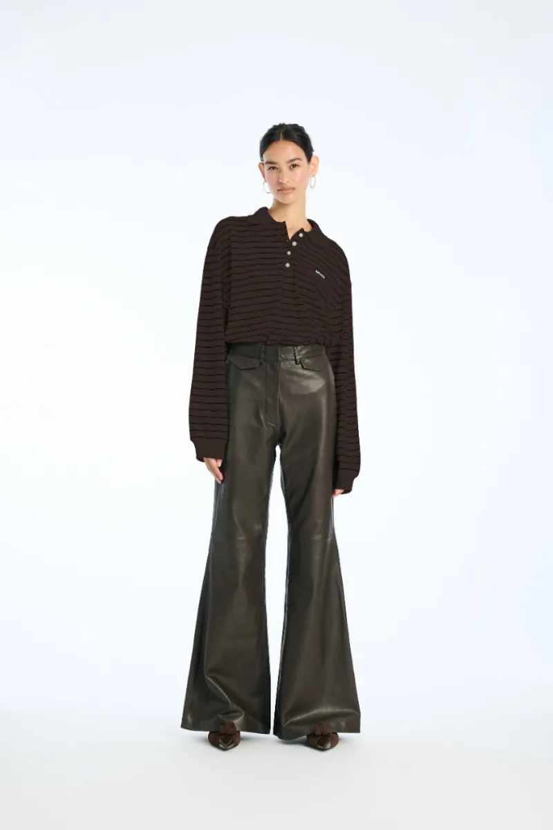 Tops-ROTATE Birger Christensen Pique Longsleeve Polo Brown Molé Comb. color