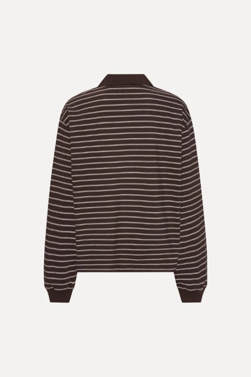 Tops-ROTATE Birger Christensen Pique Longsleeve Polo Brown Molé Comb. color