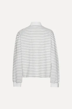 Tops-ROTATE Birger Christensen Pique Longsleeve Polo White Egret Comb. color