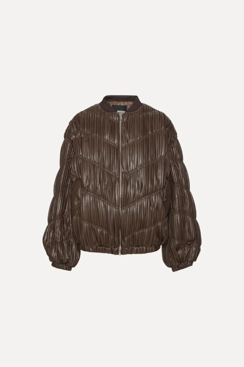 Outerwear-ROTATE Birger Christensen Pleated Bomber Jacket Dark Brown Chocolatecolor