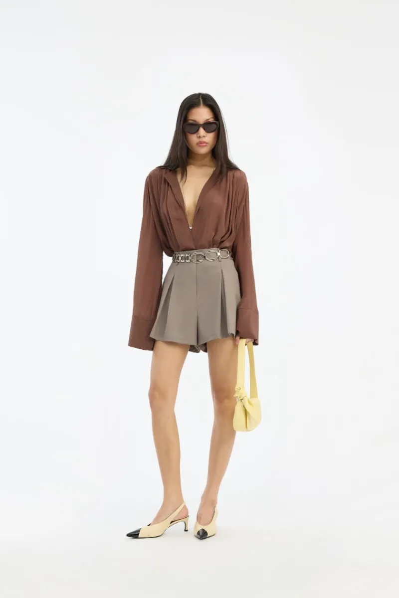 Tops-ROTATE Birger Christensen Pleated Ls Top Brown Potting Soil color