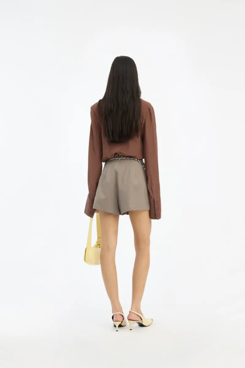 Tops-ROTATE Birger Christensen Pleated Ls Top Brown Potting Soil color