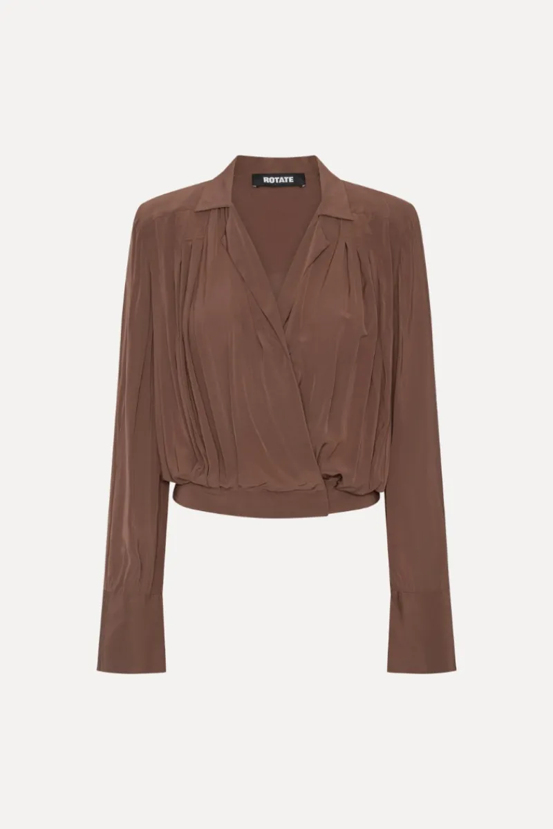 Tops-ROTATE Birger Christensen Pleated Ls Top Brown Potting Soil color