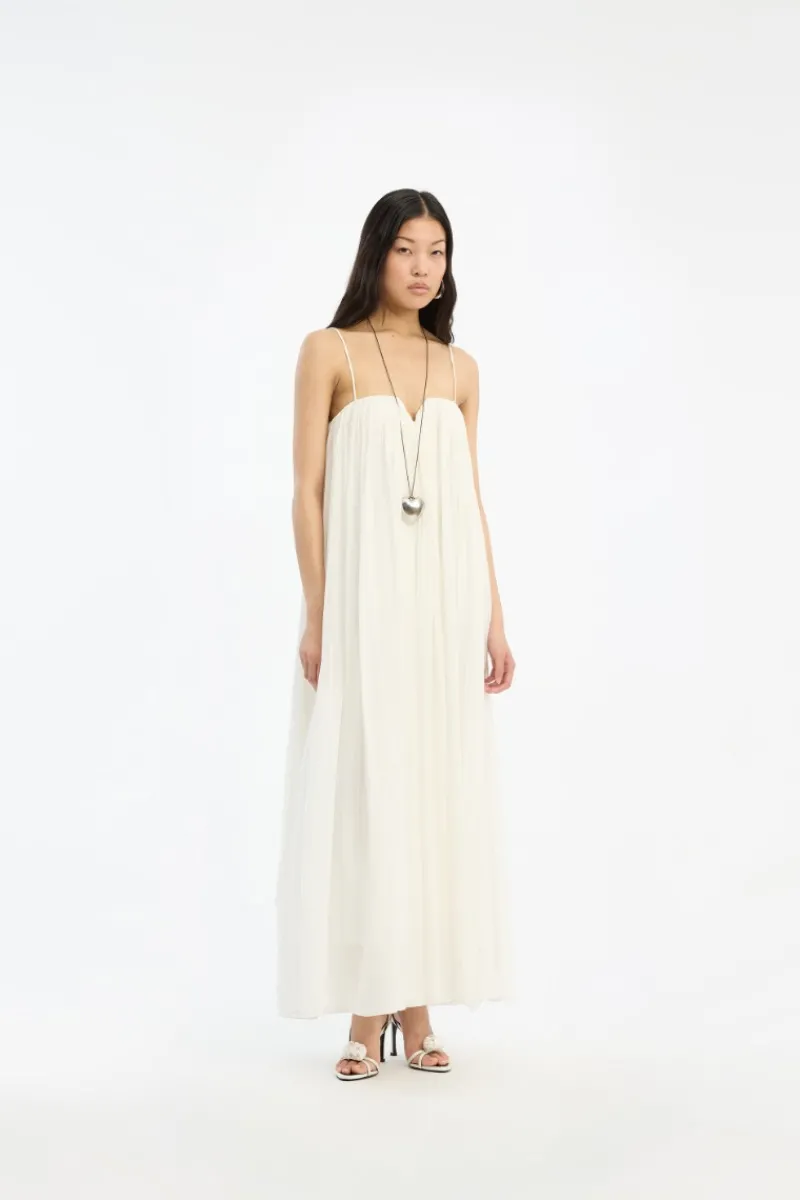 Bridal|Midi Dresses-ROTATE Birger Christensen Pleated Midi Strap Dress White Egret color