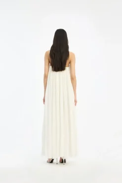 Bridal|Midi Dresses-ROTATE Birger Christensen Pleated Midi Strap Dress White Egret color