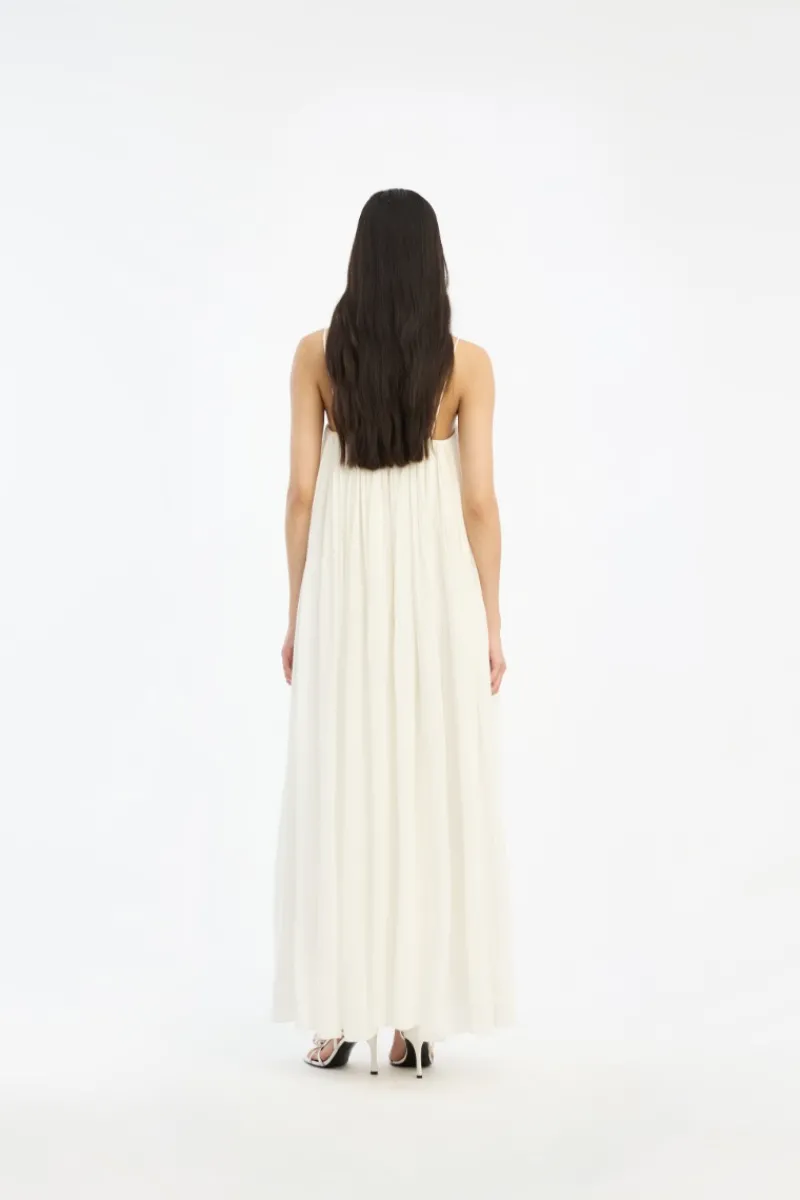 Bridal|Midi Dresses-ROTATE Birger Christensen Pleated Midi Strap Dress White Egret color