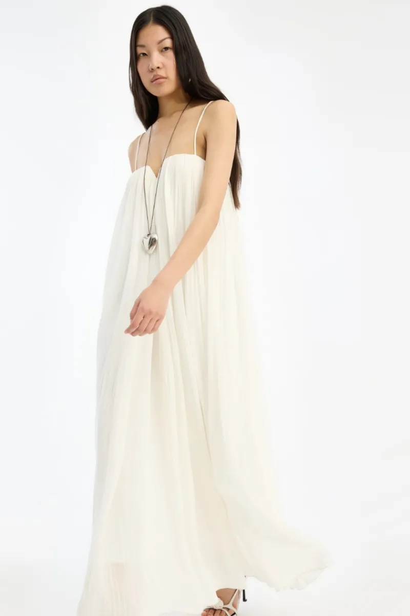 Bridal|Midi Dresses-ROTATE Birger Christensen Pleated Midi Strap Dress White Egret color