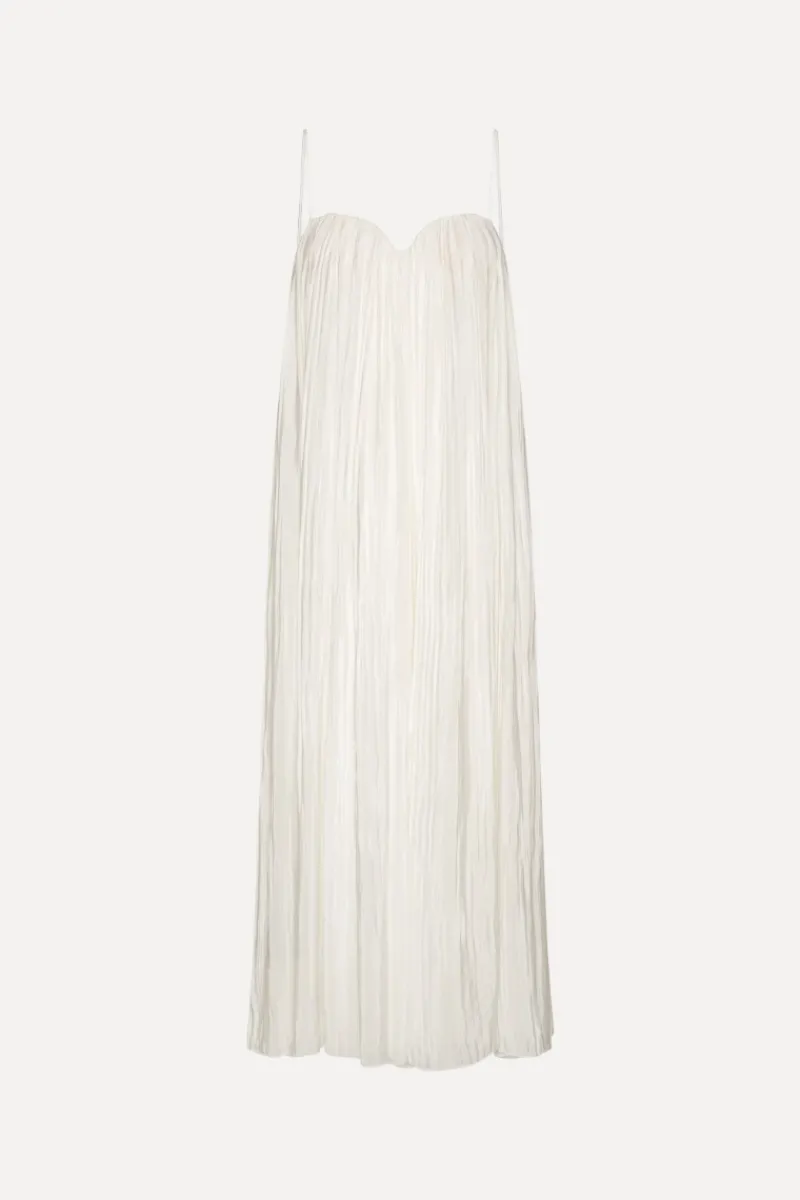 Bridal|Midi Dresses-ROTATE Birger Christensen Pleated Midi Strap Dress White Egret color