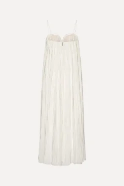 Bridal|Midi Dresses-ROTATE Birger Christensen Pleated Midi Strap Dress White Egret color
