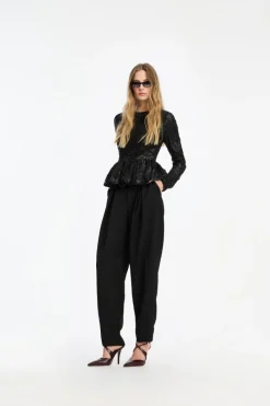 Pants-ROTATE Birger Christensen Pleated Tailored Pants Black Black color