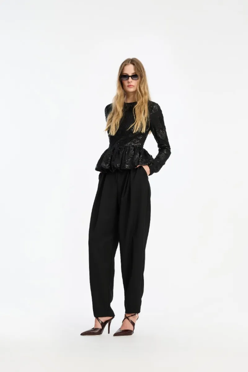 Pants-ROTATE Birger Christensen Pleated Tailored Pants Black Black color