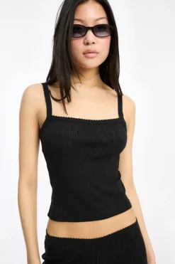 Tops-ROTATE Birger Christensen Pointelle Fitted Top Black Black color