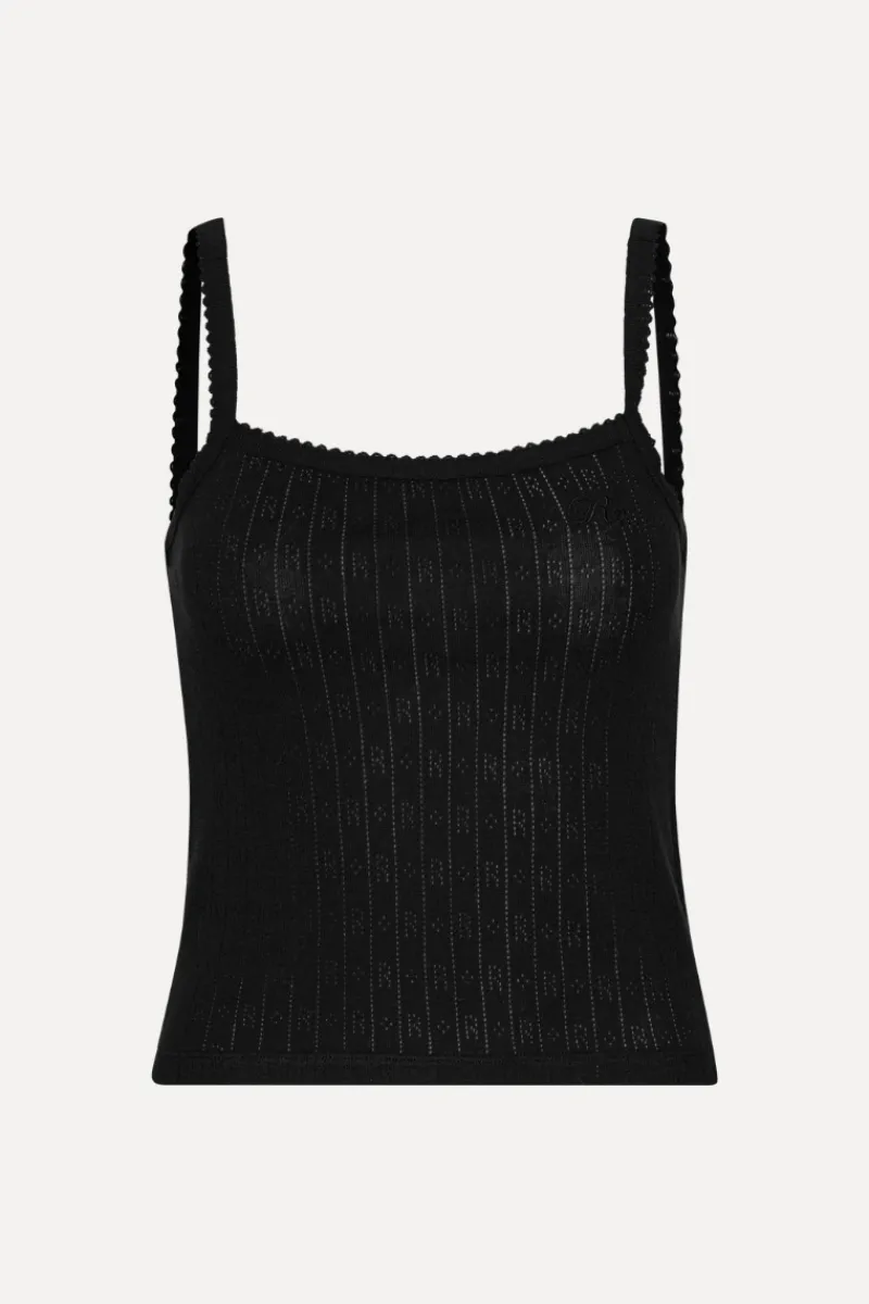 Tops-ROTATE Birger Christensen Pointelle Fitted Top Black Black color