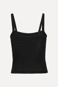 Tops-ROTATE Birger Christensen Pointelle Fitted Top Black Black color