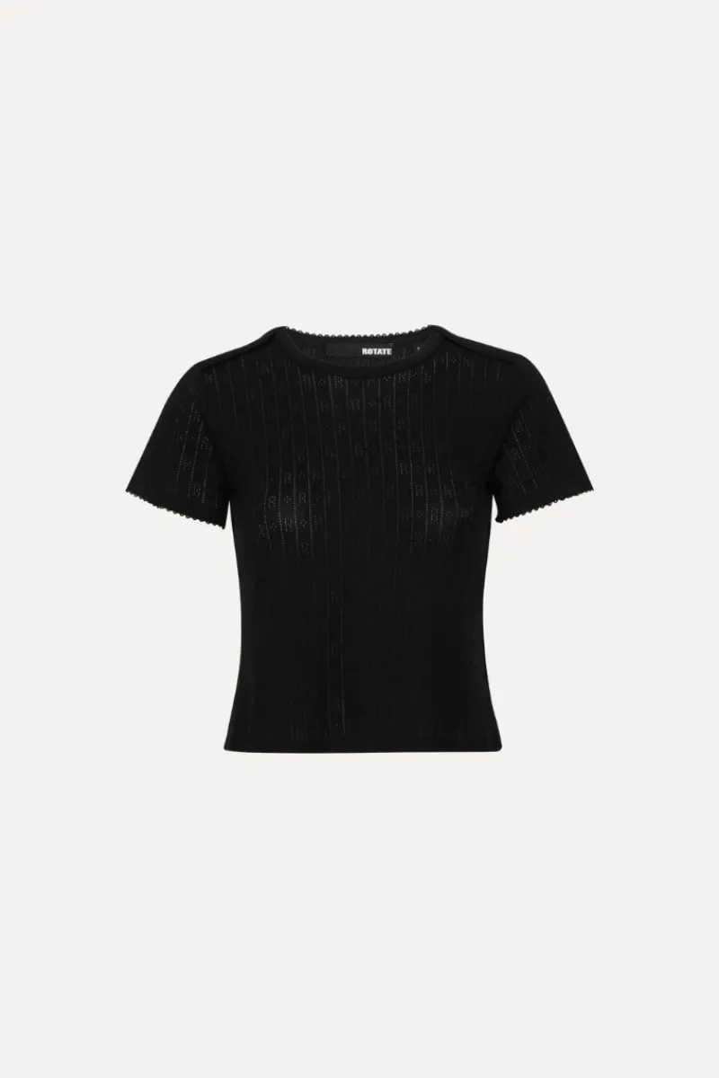 Tops-ROTATE Birger Christensen Pointelle Fitted T-shirt Black Black color