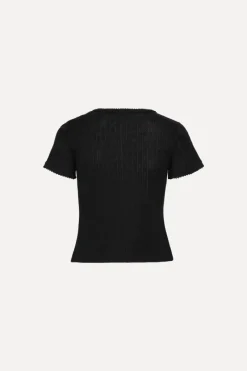 Tops-ROTATE Birger Christensen Pointelle Fitted T-shirt Black Black color