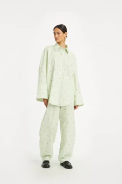 Tops-ROTATE Birger Christensen Poplin Oversized Shirt Striped Green Gleam (Green) Comb. color