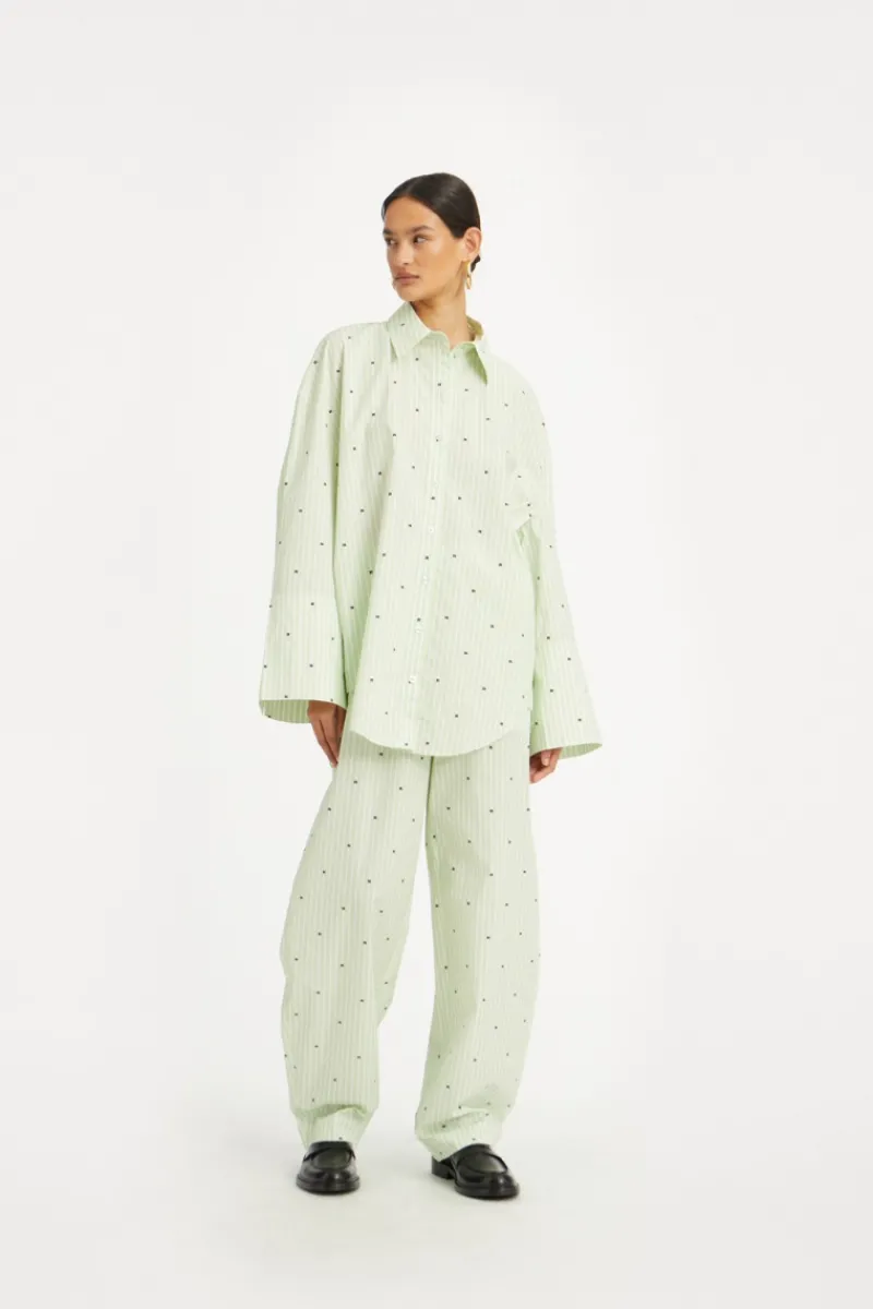 Tops-ROTATE Birger Christensen Poplin Oversized Shirt Striped Green Gleam (Green) Comb. color