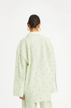 Tops-ROTATE Birger Christensen Poplin Oversized Shirt Striped Green Gleam (Green) Comb. color