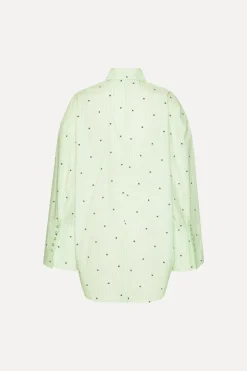 Tops-ROTATE Birger Christensen Poplin Oversized Shirt Striped Green Gleam (Green) Comb. color