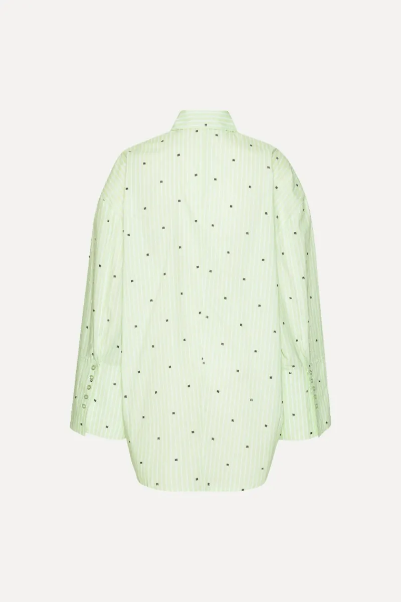 Tops-ROTATE Birger Christensen Poplin Oversized Shirt Striped Green Gleam (Green) Comb. color
