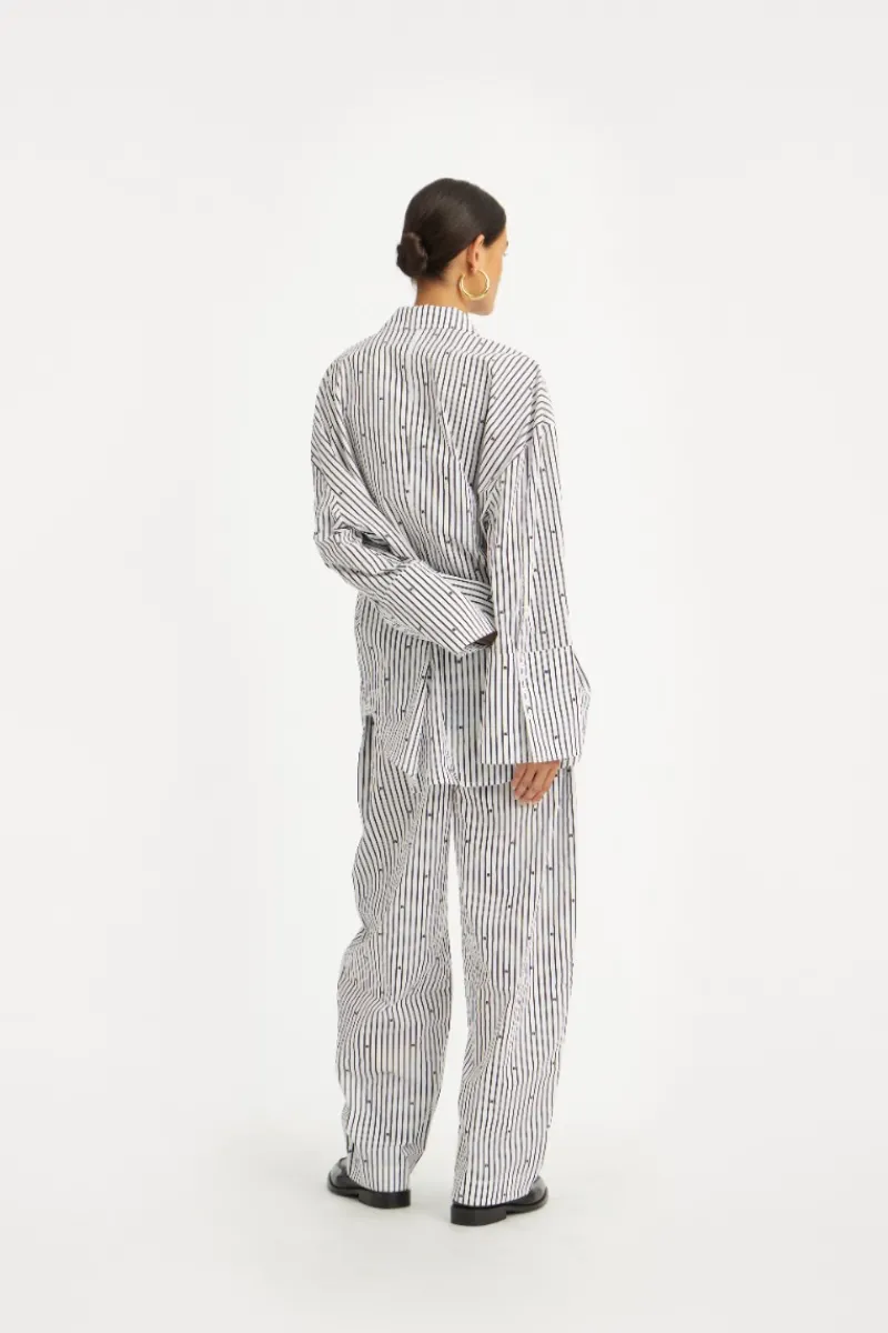 Tops-ROTATE Birger Christensen Poplin Oversized Shirt Striped Black 1000 Black Comb. color