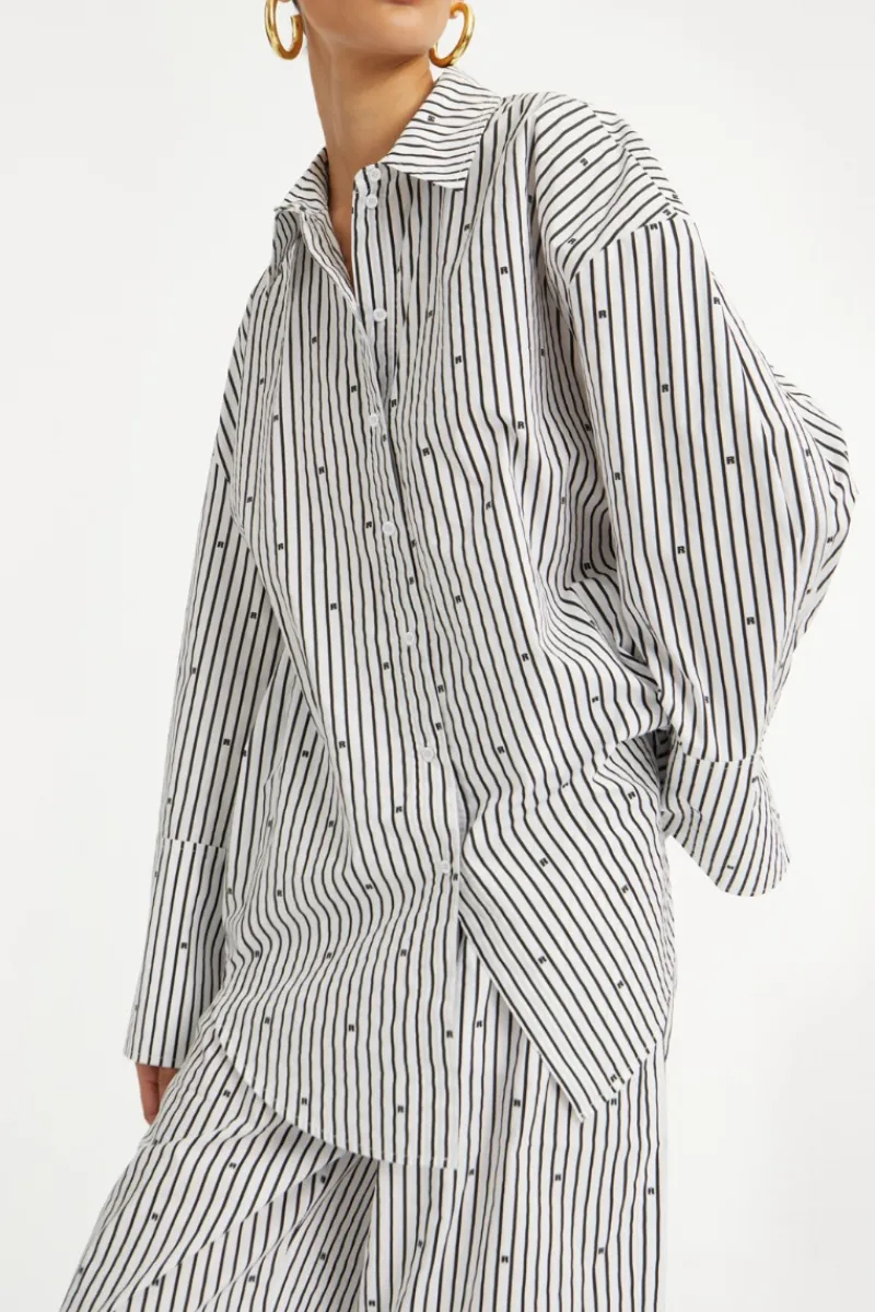 Tops-ROTATE Birger Christensen Poplin Oversized Shirt Striped Black 1000 Black Comb. color